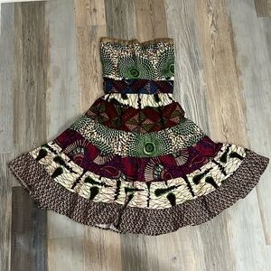 twelfth street by cynthia vincent women Sz 8 printed strapless fit flair dress